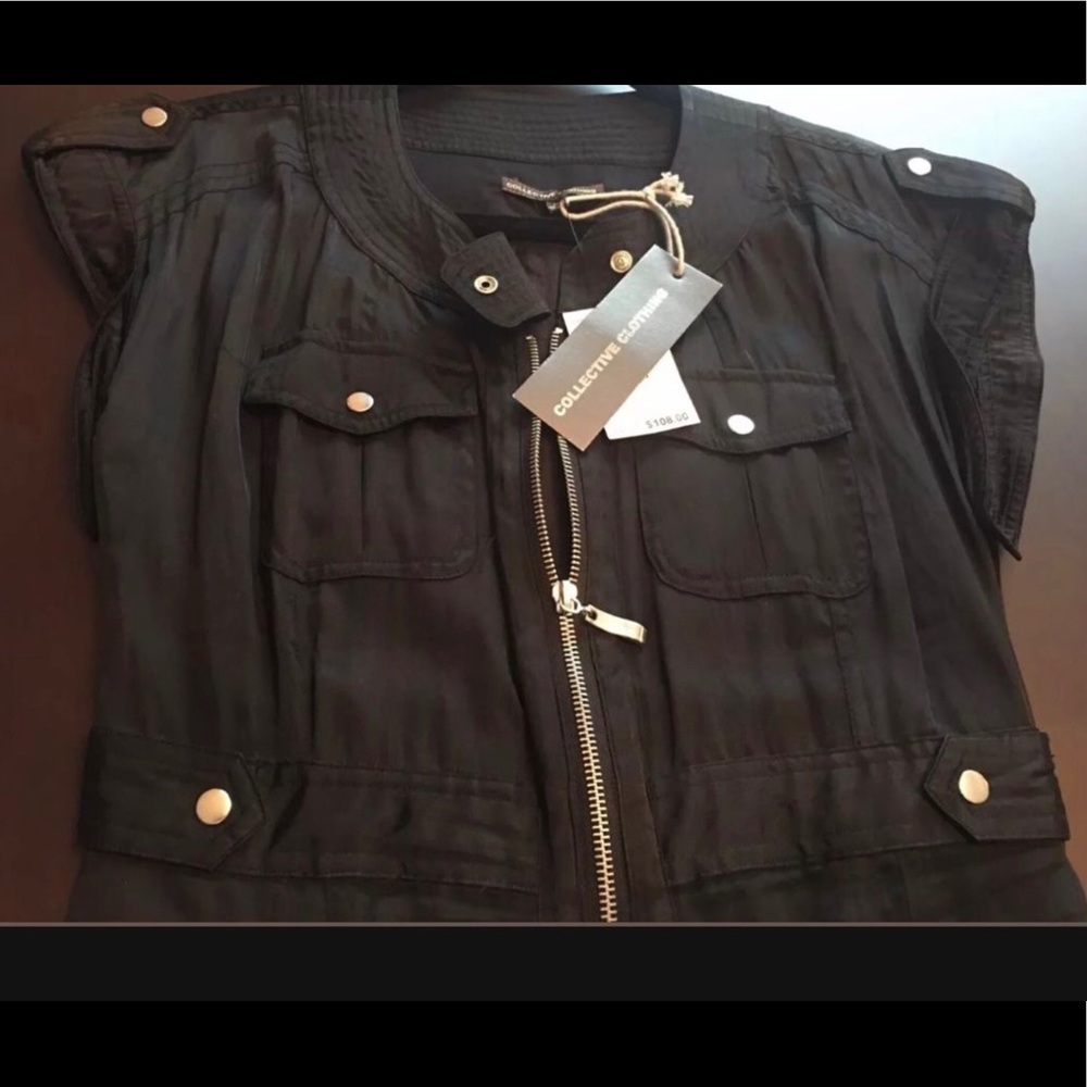 Vintage NWT Collective Clothing Black 2-Way Zip Dress Sz M - Picture 6 of 7